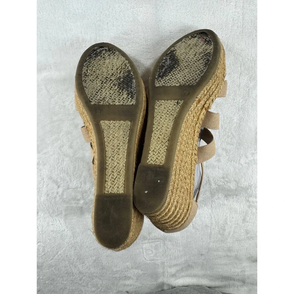 Lauren Ralph Lauren Kelcie Canvas Espadrille‎ Wedge Sandals 9B Women's Beige